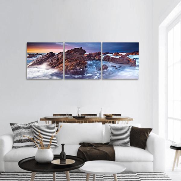 Sunset On The South Australian Coast Panoramic Canvas Wall Art-3 Piece-25" x 08"-Tiaracle