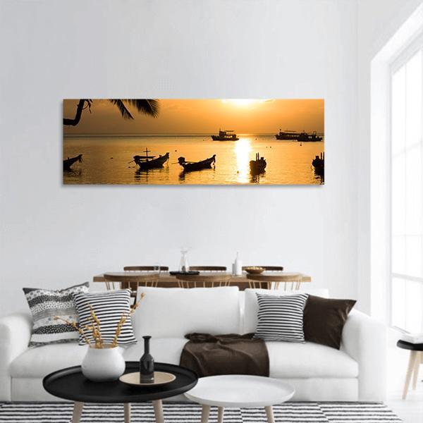 Sunset On Tropical Beach In Thailand Panoramic Canvas Wall Art-1 Piece-36" x 12"-Tiaracle