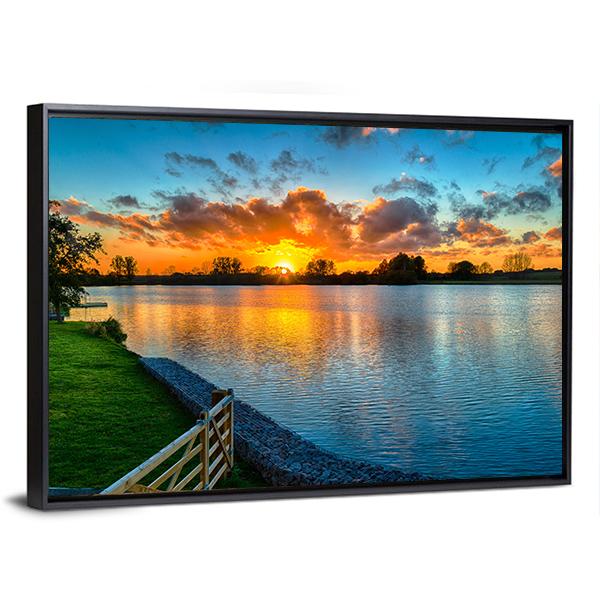 Sunset Over A Lake In Winter Canvas Wall Art-3 Horizontal-Gallery Wrap-25" x 16"-Tiaracle