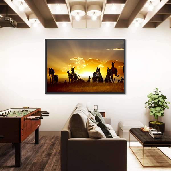 Sunset Over Australian Outback Kangaroo Series Canvas Wall Art-3 Horizontal-Gallery Wrap-25" x 16"-Tiaracle
