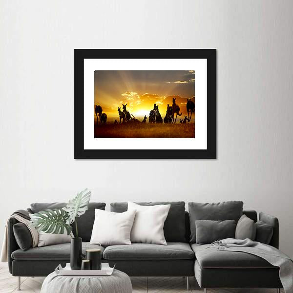 Sunset Over Australian Outback Kangaroo Series Canvas Wall Art-3 Horizontal-Gallery Wrap-25" x 16"-Tiaracle