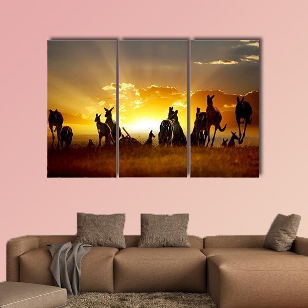 Sunset Over Australian Outback Kangaroo Series Canvas Wall Art-3 Horizontal-Gallery Wrap-37" x 24"-Tiaracle