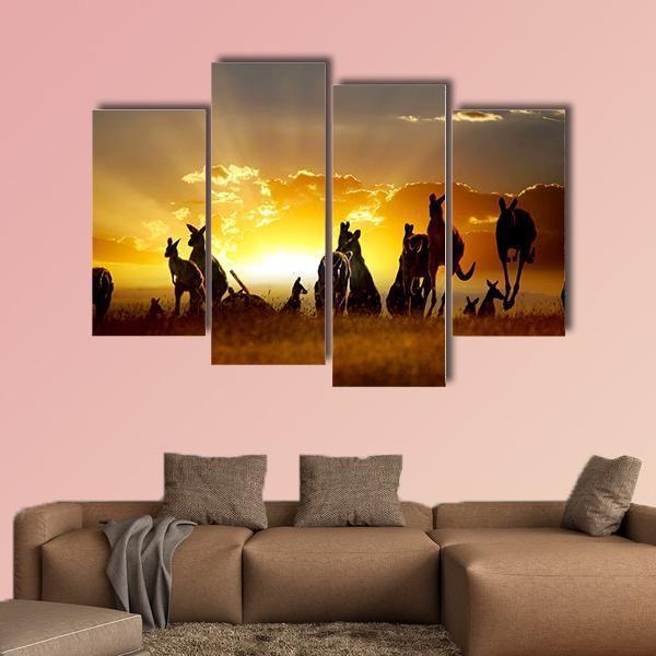 Sunset Over Australian Outback Kangaroo Series Canvas Wall Art-4 Pop-Gallery Wrap-50" x 32"-Tiaracle