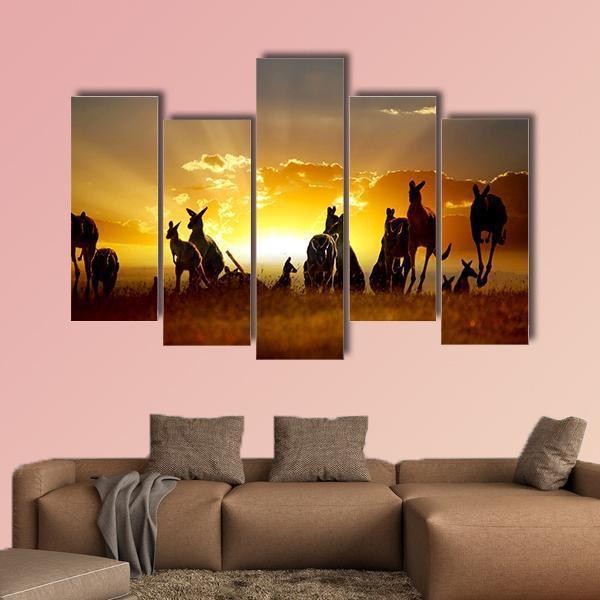Sunset Over Australian Outback Kangaroo Series Canvas Wall Art-5 Pop-Gallery Wrap-47" x 32"-Tiaracle