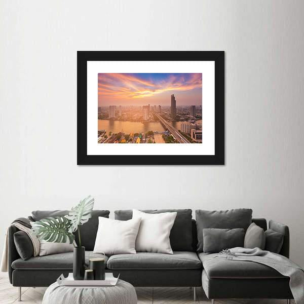 Sunset Over Bangkok City Canvas Wall Art-3 Horizontal-Gallery Wrap-25" x 16"-Tiaracle