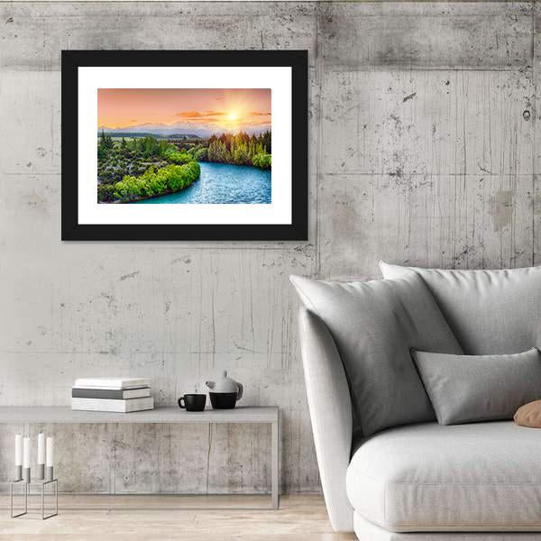 Sunset Over Bend Of The River Clutha Canvas Wall Art-3 Horizontal-Gallery Wrap-25" x 16"-Tiaracle
