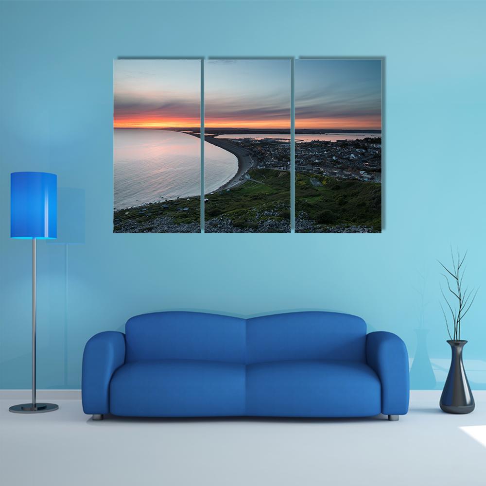 Sunset Over Chesil Beach Canvas Wall Art-3 Horizontal-Gallery Wrap-37" x 24"-Tiaracle