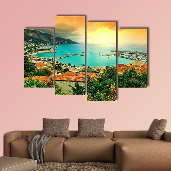 Sunset Over Azur Coast Canvas Wall Art-4 Pop-Gallery Wrap-50" x 32"-Tiaracle