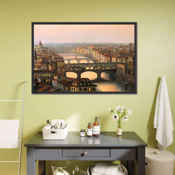 Sunset Over Florence Canvas Wall Art-1 Piece-Floating Frame-24" x 16"-Tiaracle