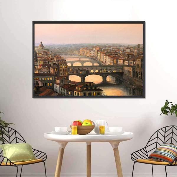 Sunset Over Florence Canvas Wall Art-3 Horizontal-Gallery Wrap-25" x 16"-Tiaracle