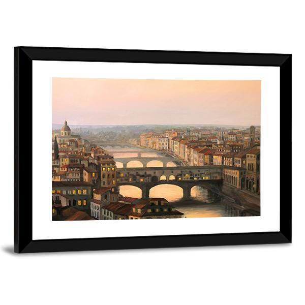 Sunset Over Florence Canvas Wall Art-3 Horizontal-Gallery Wrap-25" x 16"-Tiaracle