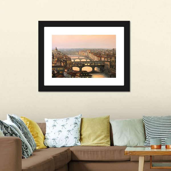 Sunset Over Florence Canvas Wall Art-3 Horizontal-Gallery Wrap-25" x 16"-Tiaracle