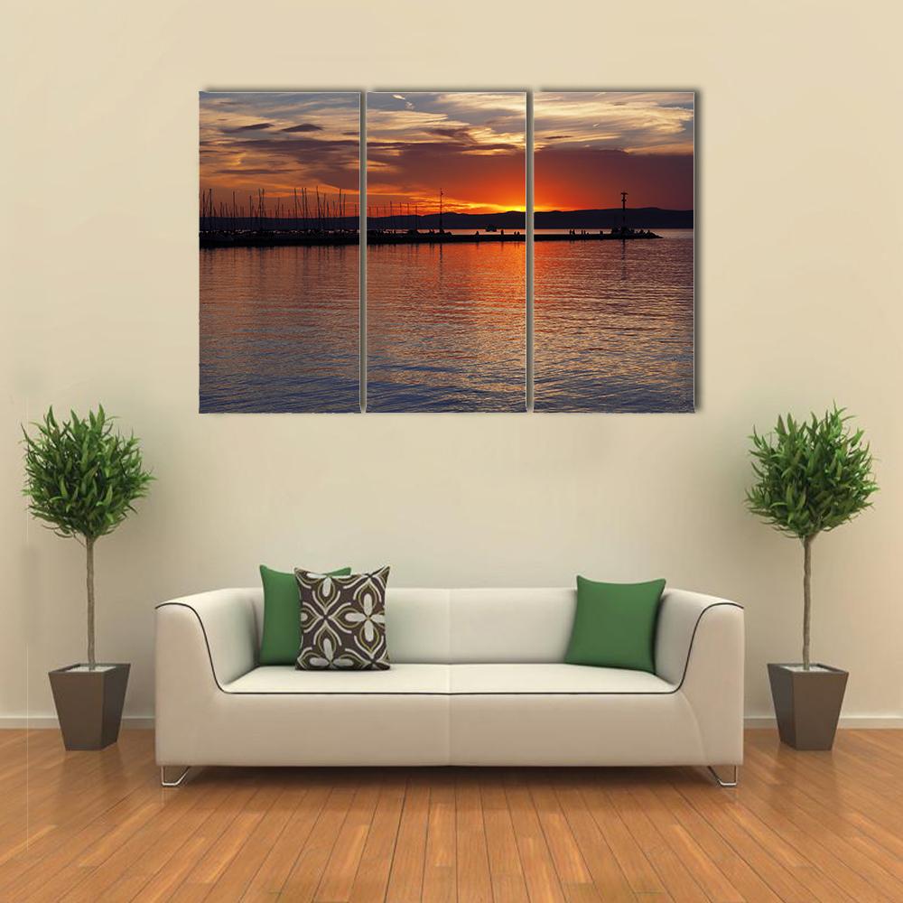 Sunset Over Lake Balaton Canvas Wall Art-3 Horizontal-Gallery Wrap-25" x 16"-Tiaracle
