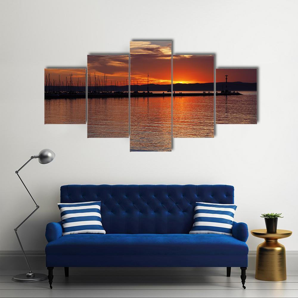 Sunset Over Lake Balaton Canvas Wall Art-5 Star-Gallery Wrap-62" x 32"-Tiaracle