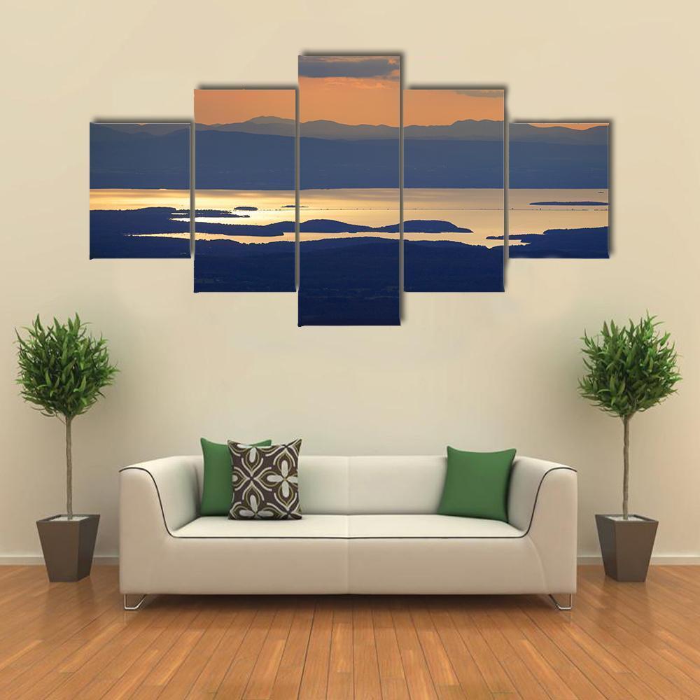 Sunset Over Lake Champlain Canvas Wall Art-5 Star-Gallery Wrap-62" x 32"-Tiaracle