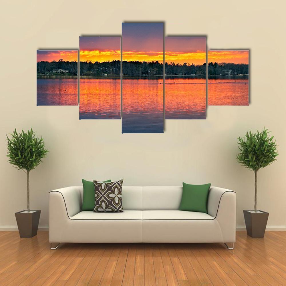 Sunset Over Lake In Bemidji Canvas Wall Art-5 Star-Gallery Wrap-62" x 32"-Tiaracle