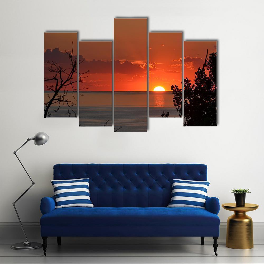 Sunset Over Lake Michigan Canvas Wall Art-5 Pop-Gallery Wrap-47" x 32"-Tiaracle