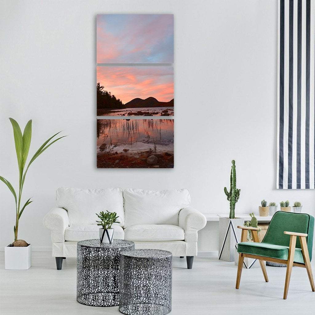 Sunset Over Lake Vertical Canvas Wall Art-3 Vertical-Gallery Wrap-12" x 25"-Tiaracle