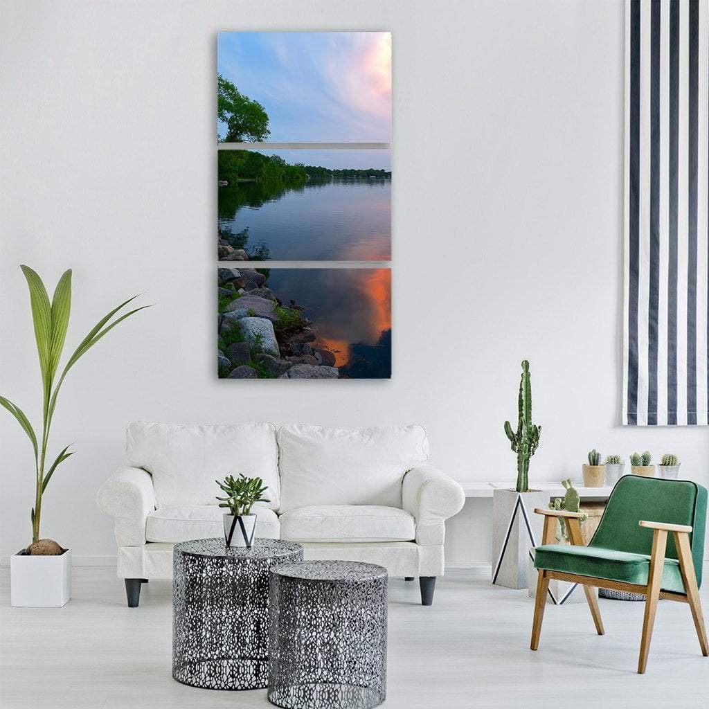 Sunset Over Lake Vertical Canvas Wall Art-3 Vertical-Gallery Wrap-12" x 25"-Tiaracle