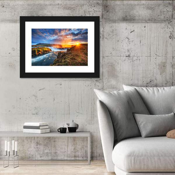 Sunset Over Landscapes And Waterfalls Canvas Wall Art-3 Horizontal-Gallery Wrap-25" x 16"-Tiaracle