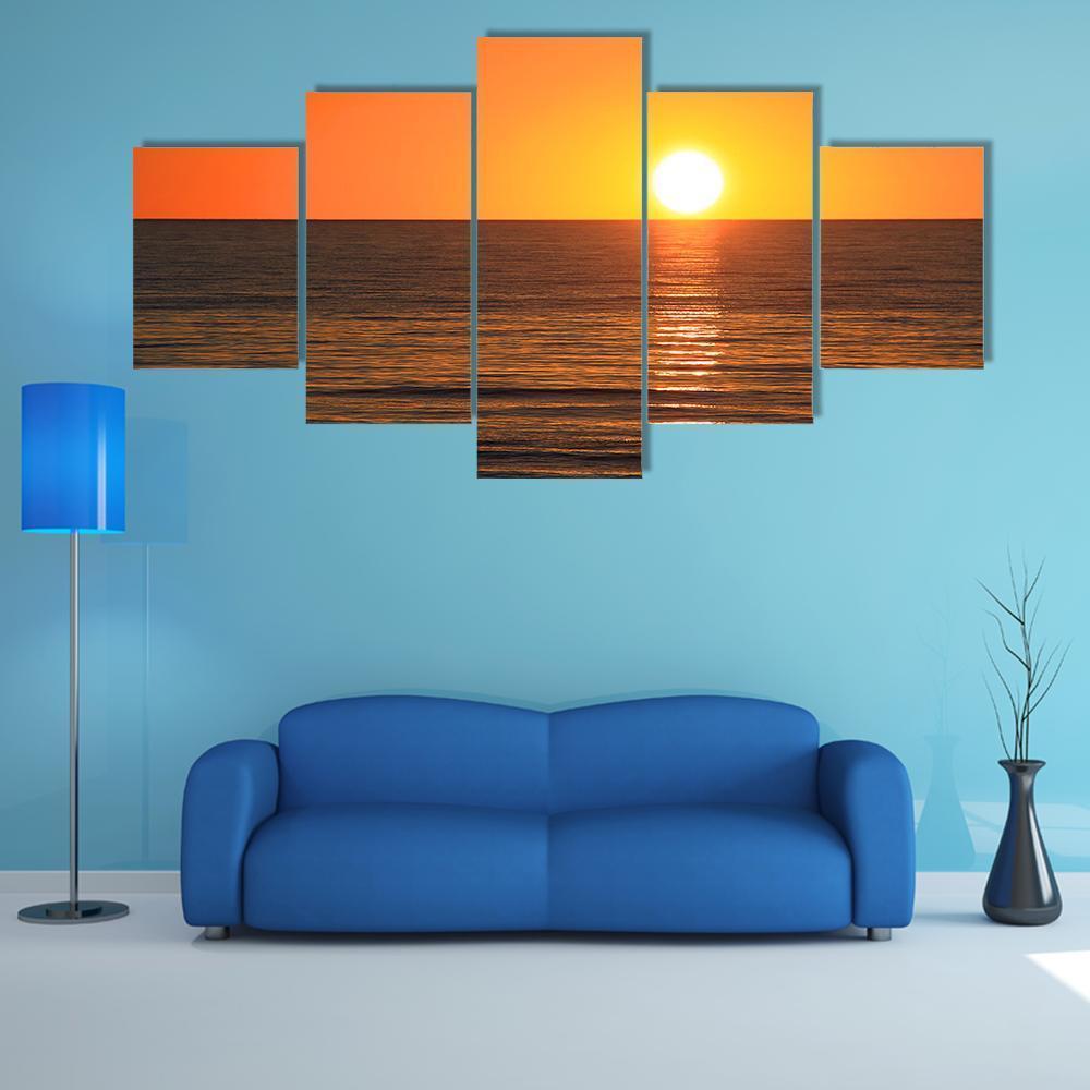 Sunset Over Ocean Large's Bay Canvas Wall Art-5 Star-Gallery Wrap-62" x 32"-Tiaracle