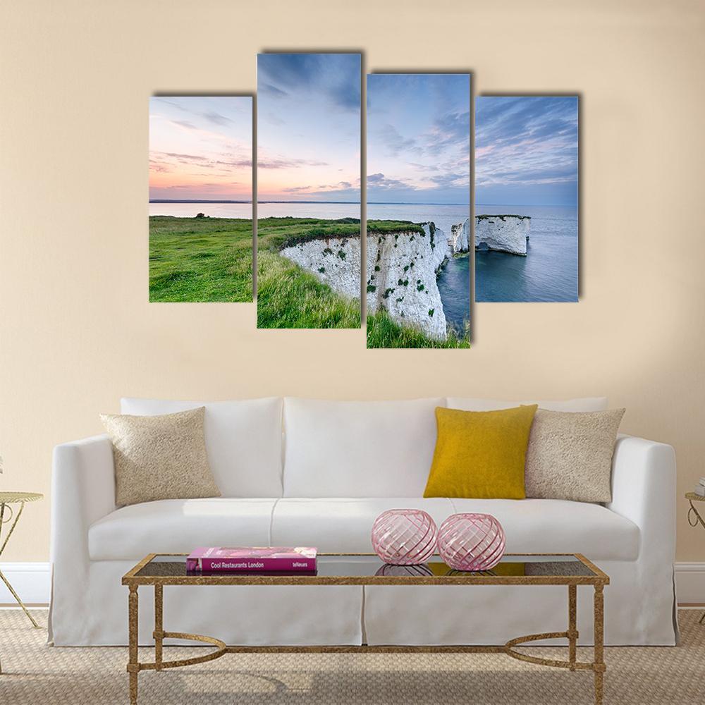 Sunset Over Old Harry Rocks Canvas Wall Art-4 Pop-Gallery Wrap-50" x 32"-Tiaracle