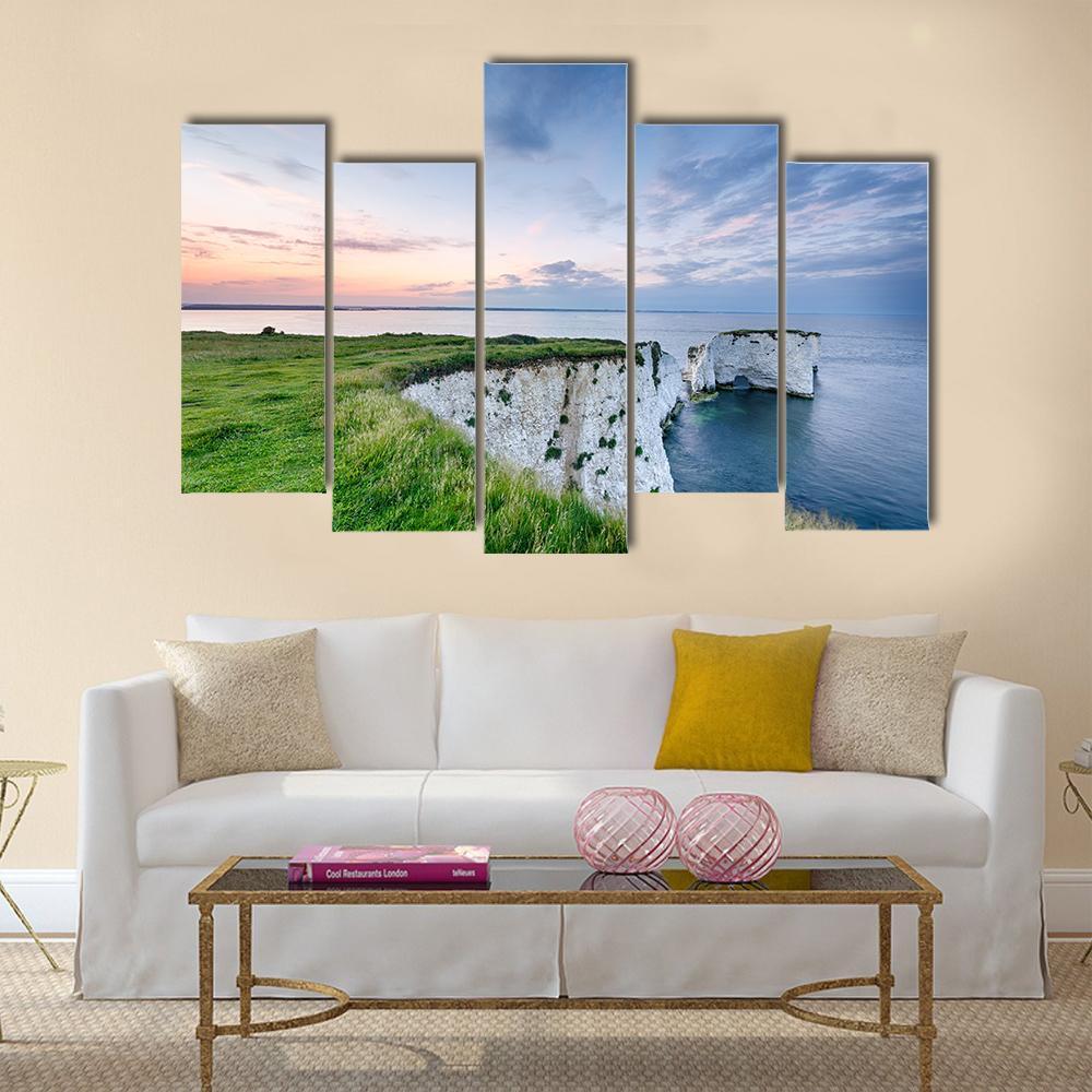 Sunset Over Old Harry Rocks Canvas Wall Art-5 Pop-Gallery Wrap-47" x 32"-Tiaracle