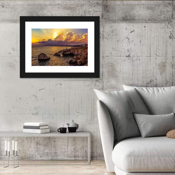 Sunset Over Sea In Cyprus Panoramic Canvas Wall Art-1 Piece-36" x 12"-Tiaracle