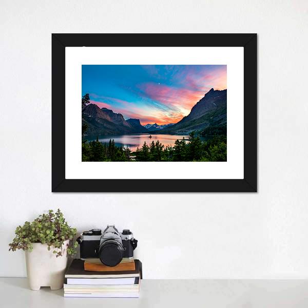 Sunset Over St. Mary Lake Panoramic Canvas Wall Art-1 Piece-36" x 12"-Tiaracle