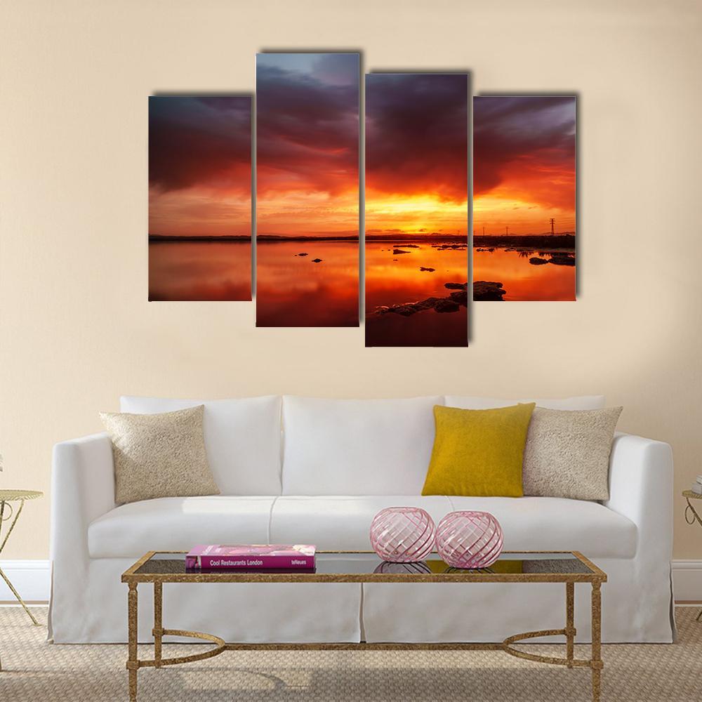 Sunset Over Still Lake In Torrevieja Canvas Wall Art-4 Pop-Gallery Wrap-50" x 32"-Tiaracle