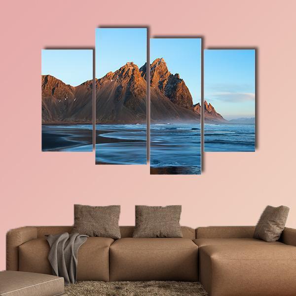 Sunset Over Stoks Mountains On Vestrahorn Cape Canvas Wall Art-4 Pop-Gallery Wrap-50" x 32"-Tiaracle