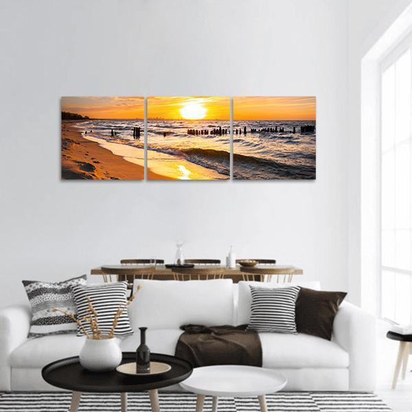 Sunset Over The Baltic Sea Beach Panoramic Canvas Wall Art-3 Piece-25" x 08"-Tiaracle