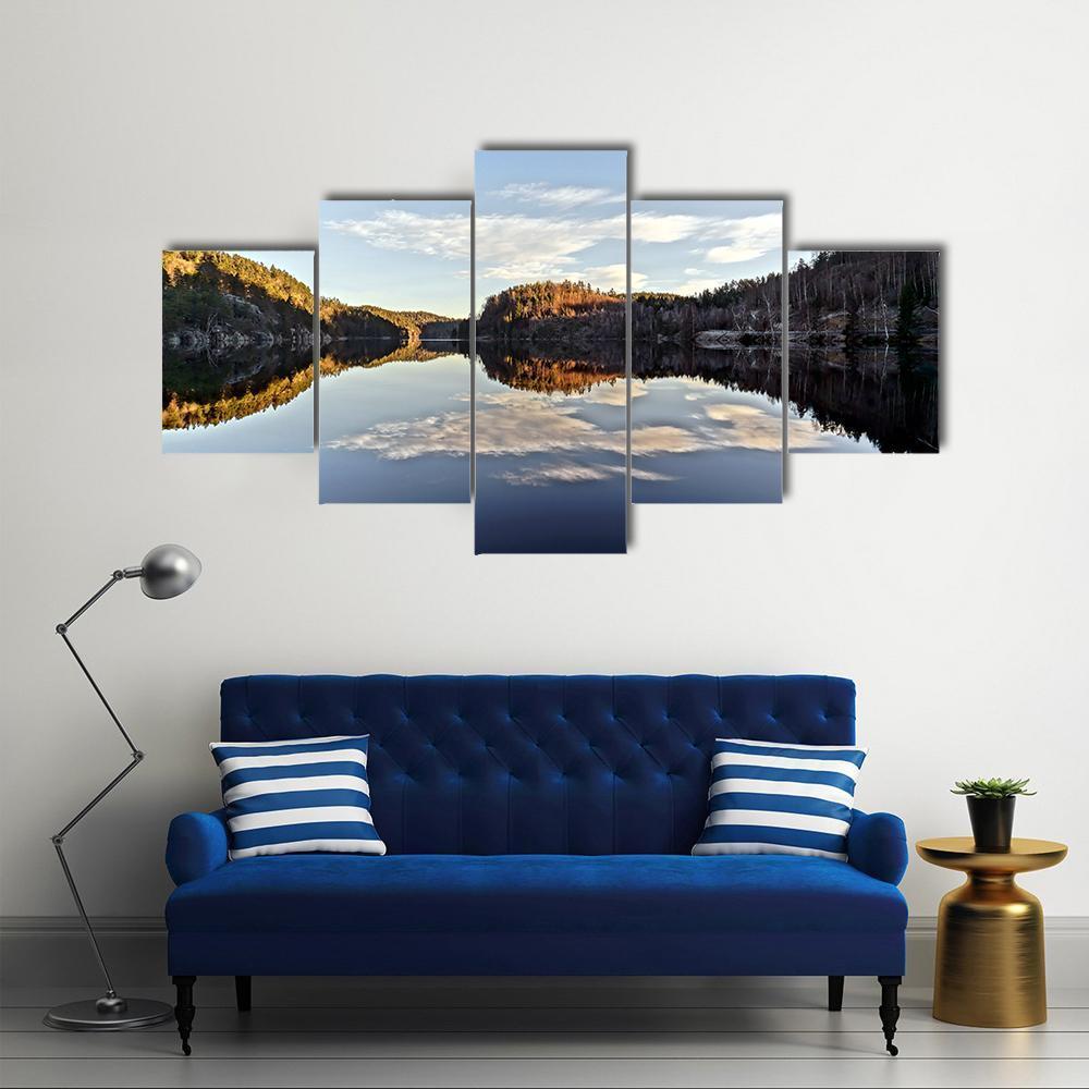 Sunset Over The Frozen Fjord Branch Canvas Wall Art-5 Star-Gallery Wrap-62" x 32"-Tiaracle