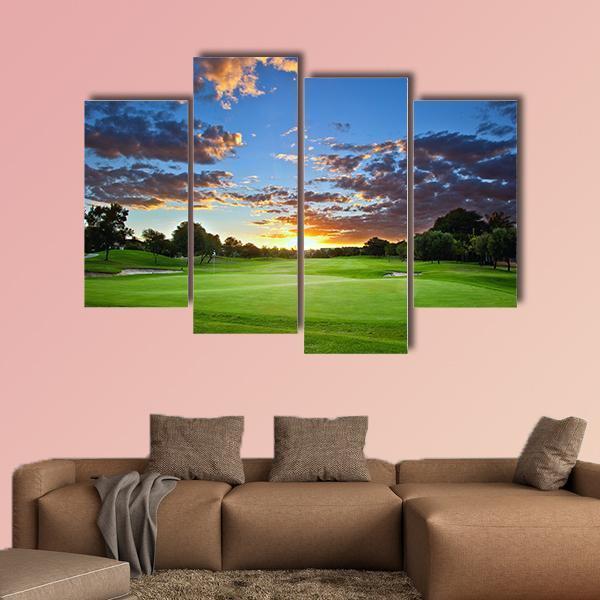 Sunset Over The Golf Course Canvas Wall Art-4 Pop-Gallery Wrap-50" x 32"-Tiaracle