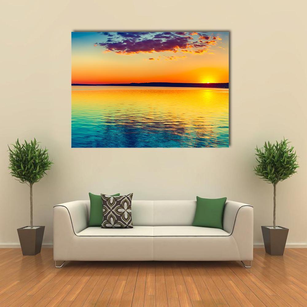 Sunset Over The Lake In Russia Canvas Wall Art-1 Piece-Gallery Wrap-36" x 24"-Tiaracle