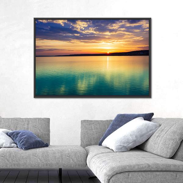 Sunset Over The River In Russia Canvas Wall Art-3 Horizontal-Gallery Wrap-25" x 16"-Tiaracle
