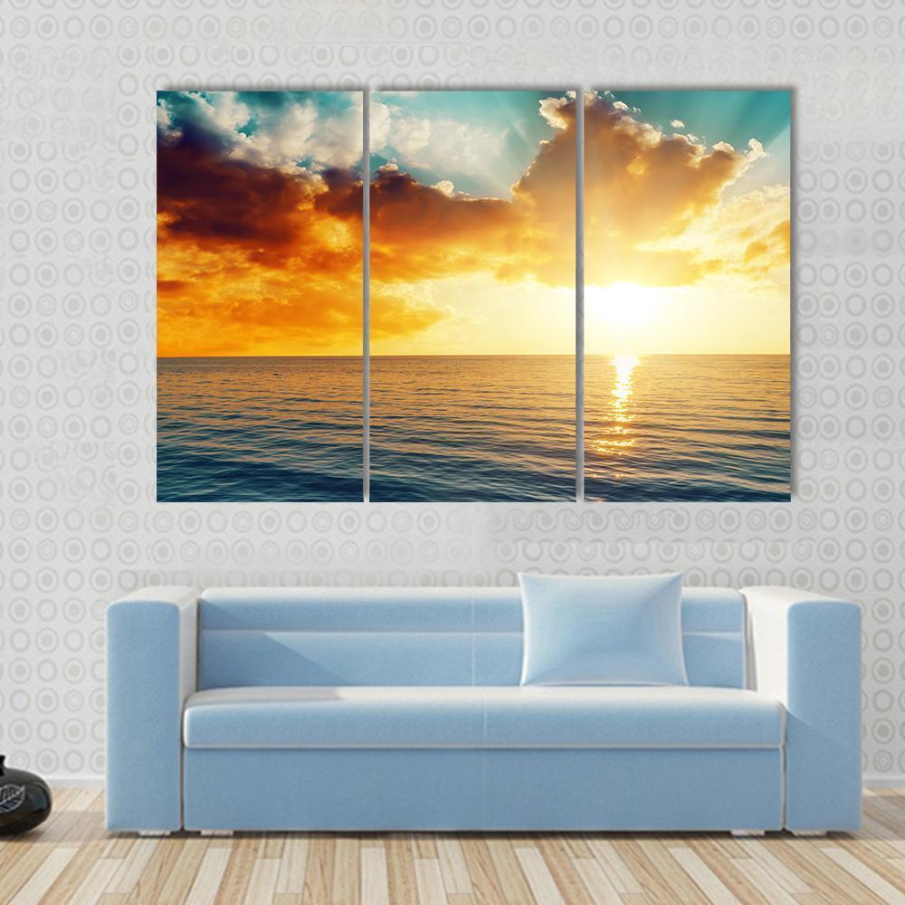 Sunset Over The Sea Canvas Wall Art-3 Horizontal-Gallery Wrap-37" x 24"-Tiaracle