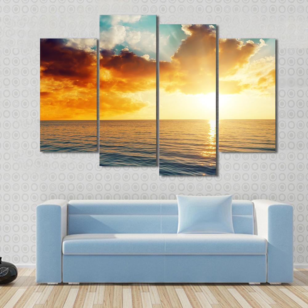 Sunset Over The Sea Canvas Wall Art-4 Pop-Gallery Wrap-50" x 32"-Tiaracle