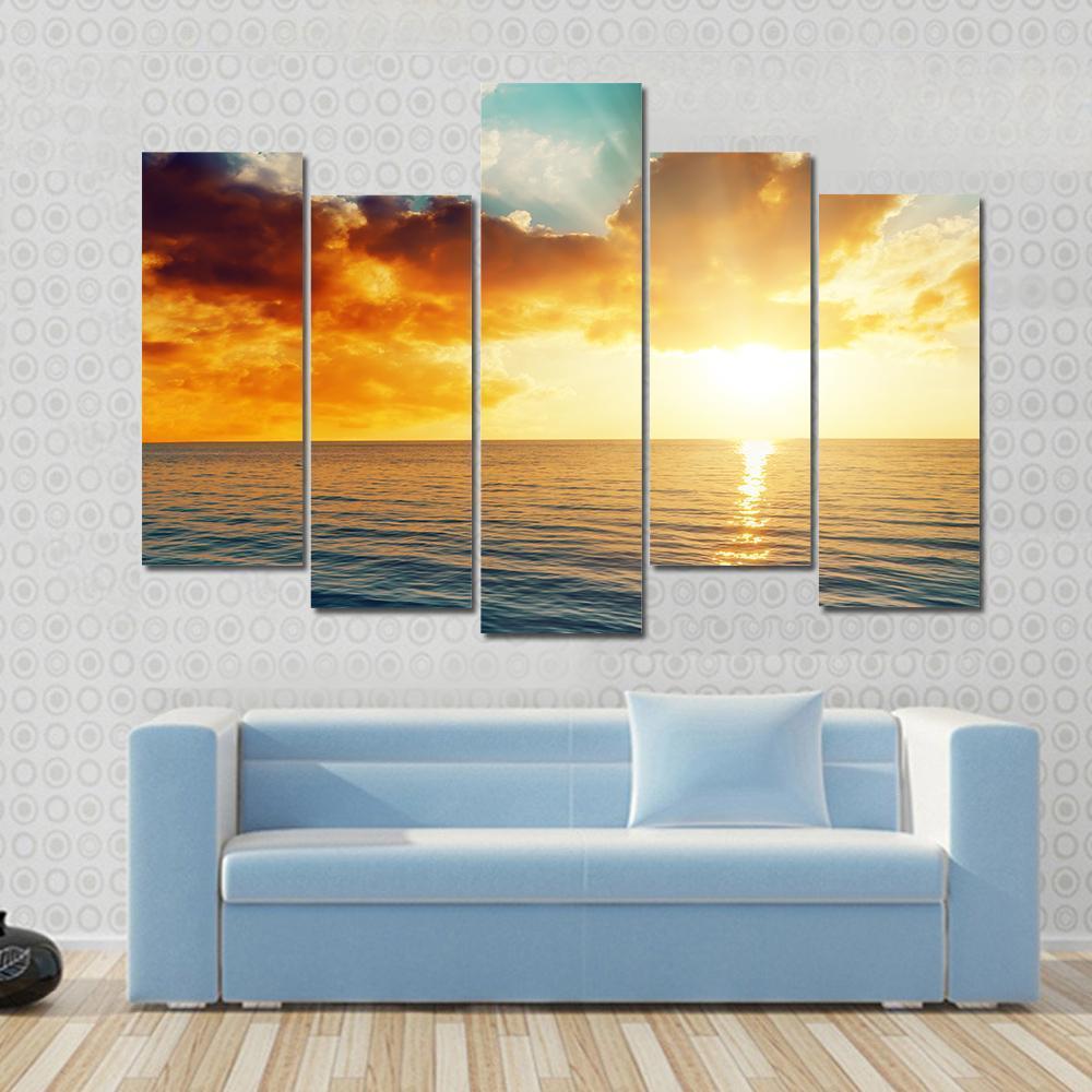 Sunset Over The Sea Canvas Wall Art-5 Pop-Gallery Wrap-47" x 32"-Tiaracle