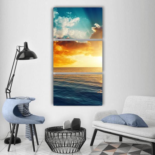 Sunset Over The Sea Vertical Canvas Wall Art-3 Vertical-Gallery Wrap-12" x 25"-Tiaracle
