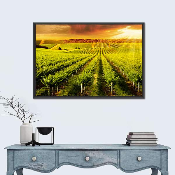 Sunset Over Vineyard Canvas Wall Art-1 Piece-Floating Frame-24" x 16"-Tiaracle