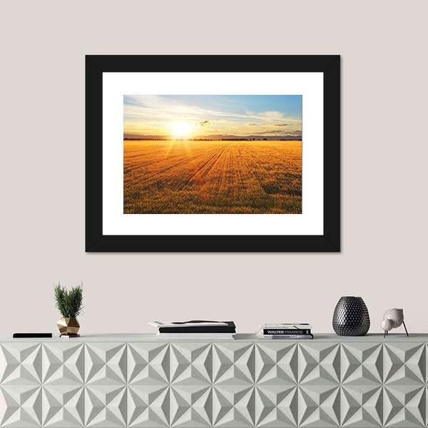 Sunset Over Wheat Field Panoramic Canvas Wall Art-1 Piece-36" x 12"-Tiaracle