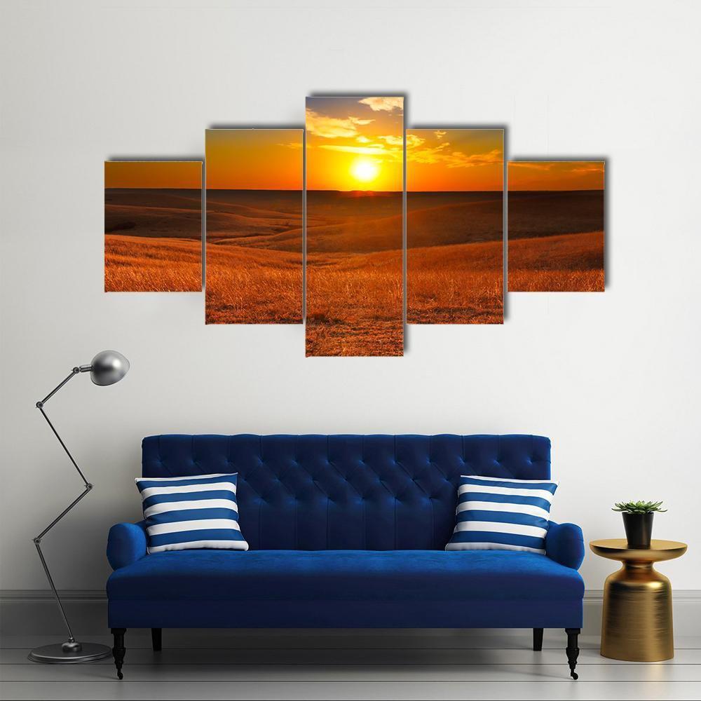 Sunset Overlooking The Flint Hills Of Kansas Canvas Wall Art-5 Star-Gallery Wrap-62" x 32"-Tiaracle