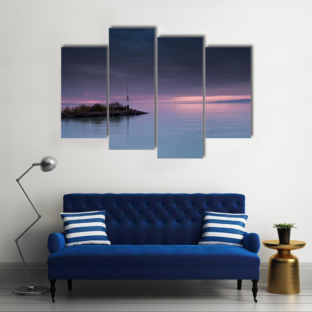 Sunset Scene On Lake Balaton Canvas Wall Art-4 Pop-Gallery Wrap-50" x 32"-Tiaracle
