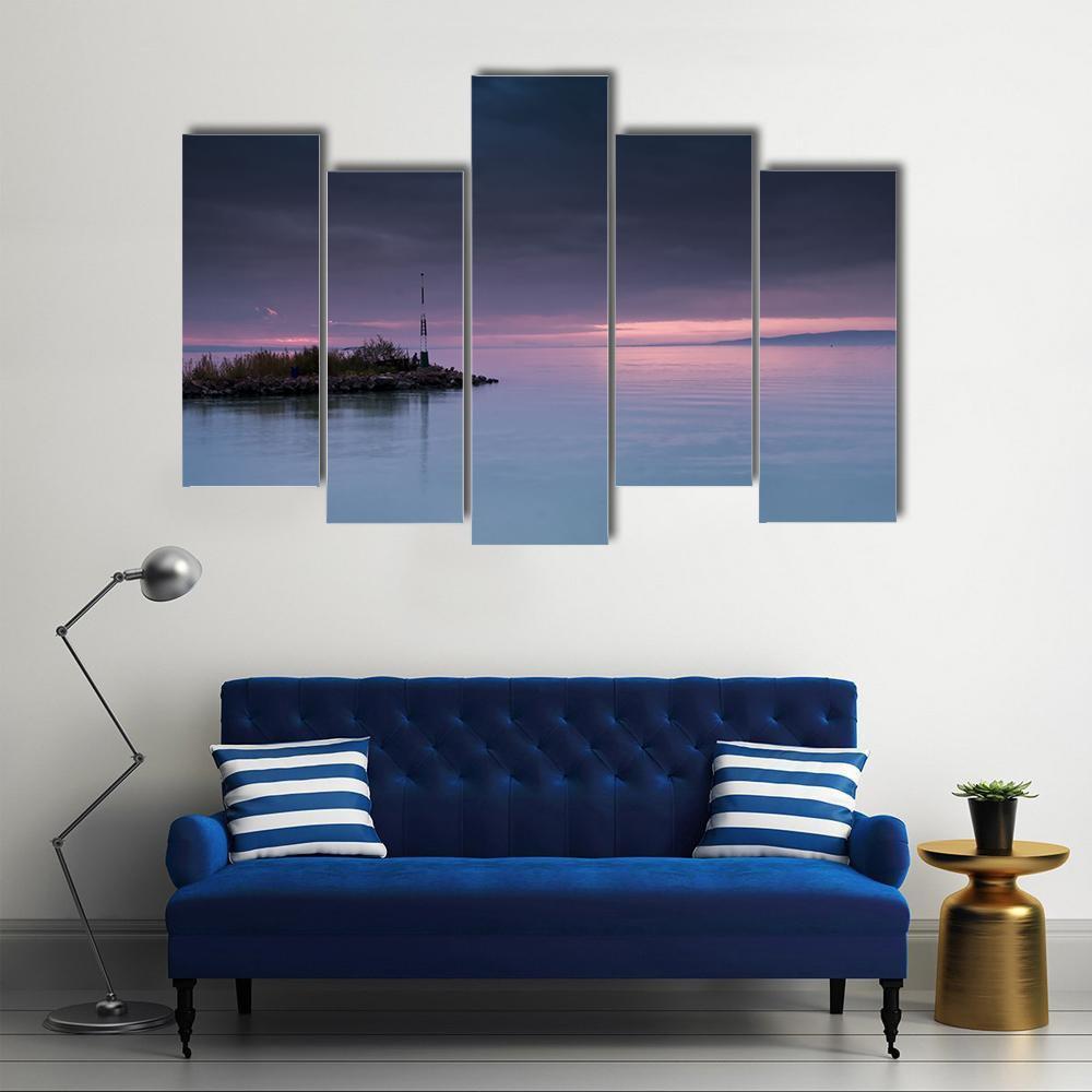 Sunset Scene On Lake Balaton Canvas Wall Art-5 Pop-Gallery Wrap-47" x 32"-Tiaracle