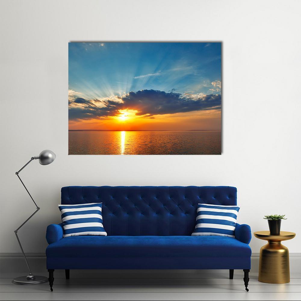 Sunset Sea Clouds Canvas Wall Art-1 Piece-Gallery Wrap-48" x 32"-Tiaracle