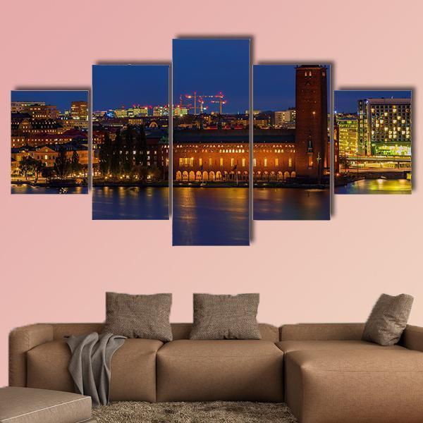 Sunset View Across Lake Malaren Canvas Wall Art-5 Star-Gallery Wrap-62" x 32"-Tiaracle