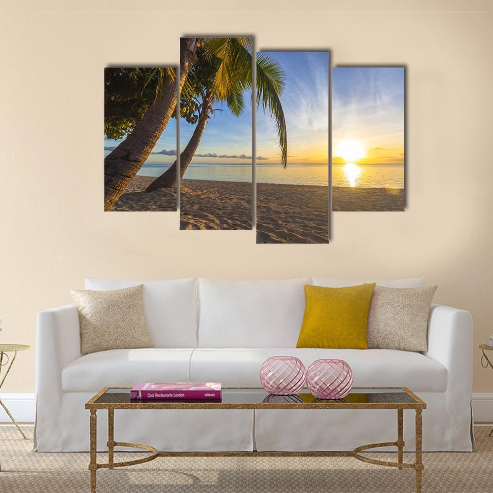 Sunset View At Tropical Fiji Island Canvas Wall Art-4 Pop-Gallery Wrap-50" x 32"-Tiaracle