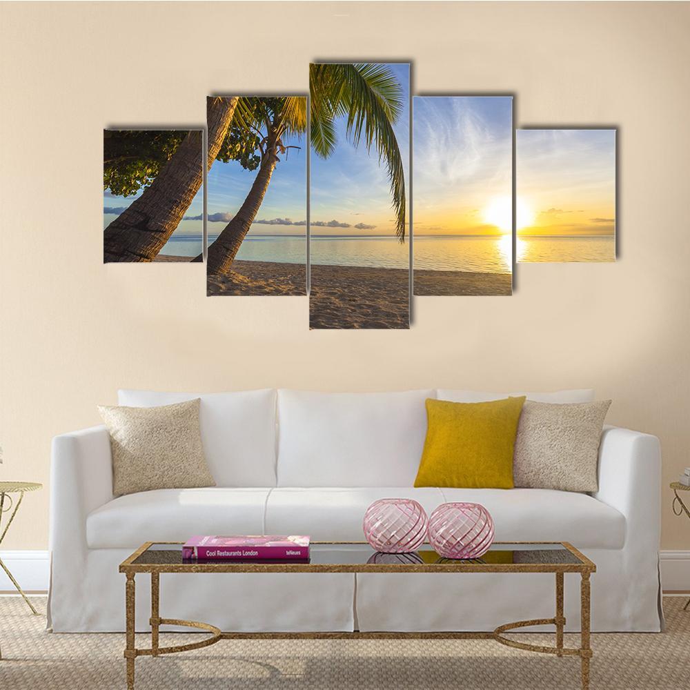 Sunset View At Tropical Fiji Island Canvas Wall Art-5 Star-Gallery Wrap-62" x 32"-Tiaracle