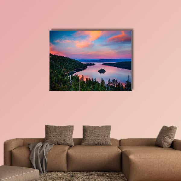 Sunset View Of A Lake Tahoe Canvas Wall Art-1 Piece-Gallery Wrap-36" x 24"-Tiaracle